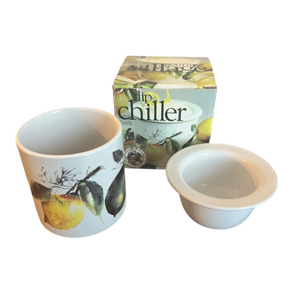Dip Chiller Server Party Dish, 2 Piece Ceramic, Fruit Pattern by Gourmet Village